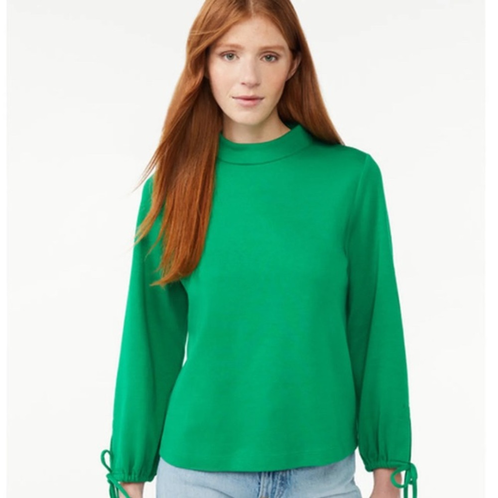 Free Assembly Kelly Green Mock Neck Tie Sleeve Top (See measurements for sizing)